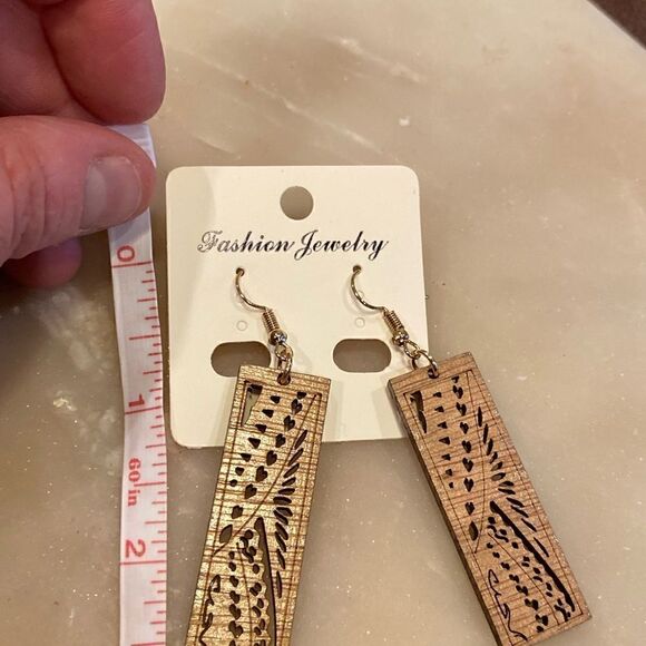 Wooden in Square Earrings with wimsicle print - Picture 3 of 3